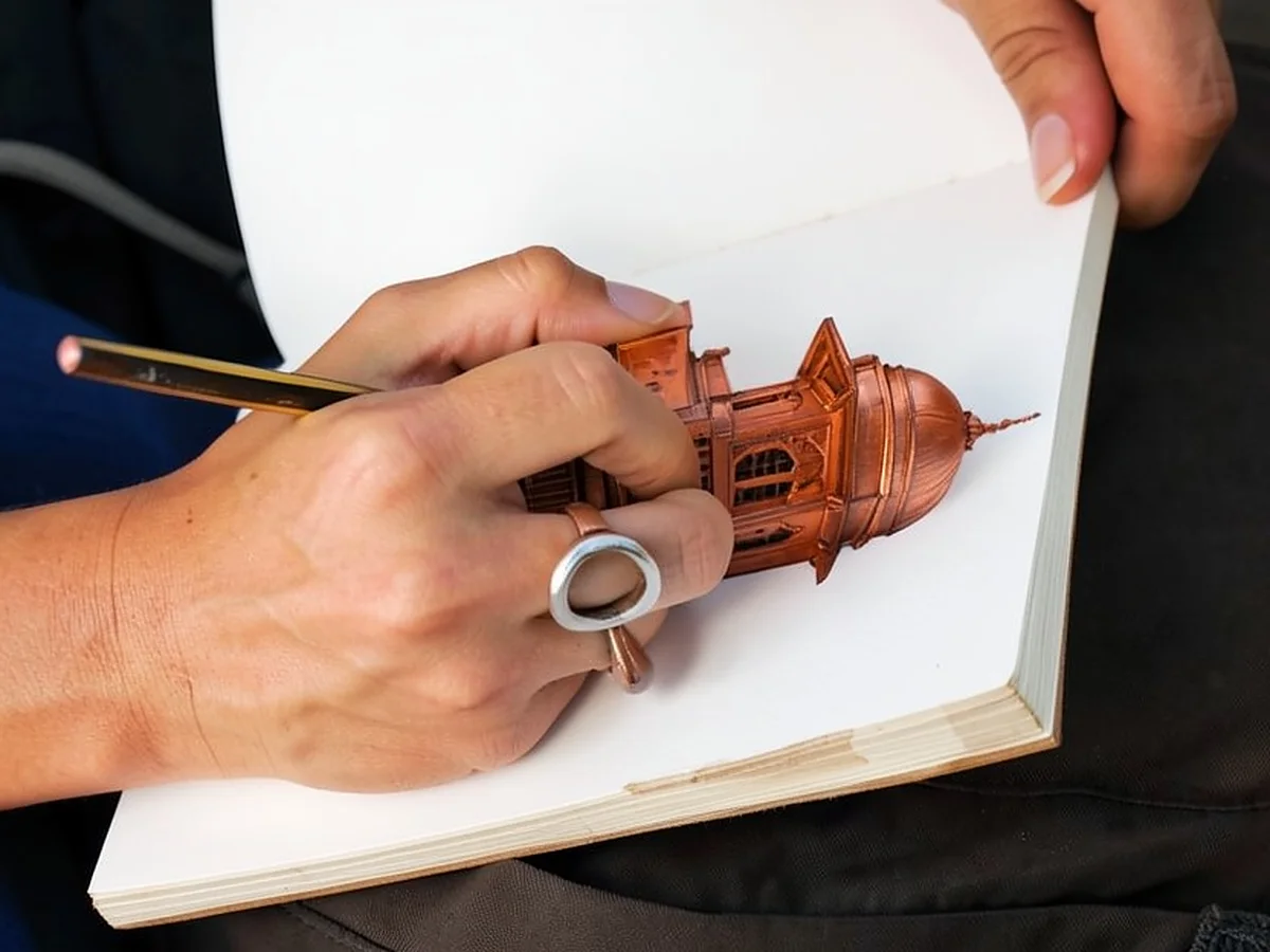 Copper architectural model generated from the pencil sketch