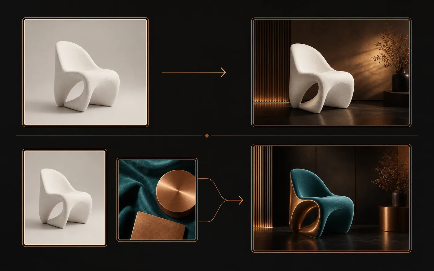 Conceptual comparison of transforming one source image and combining a source with a second visual reference